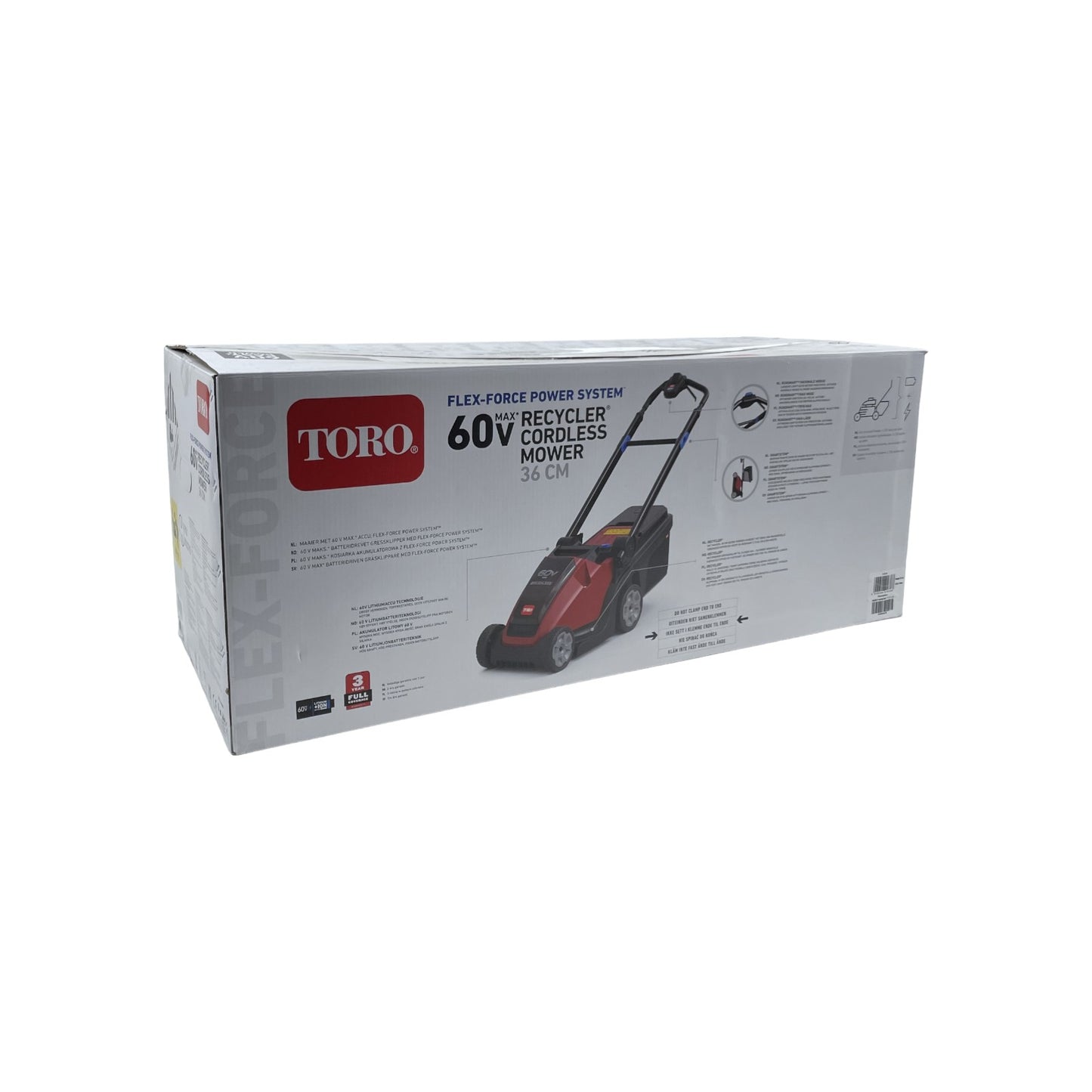 Аккумуляторная газонокосилка TORO, ширина стрижки 36 см, 60 В, 600 Вт, включая зарядное устройство и аккумулятор.