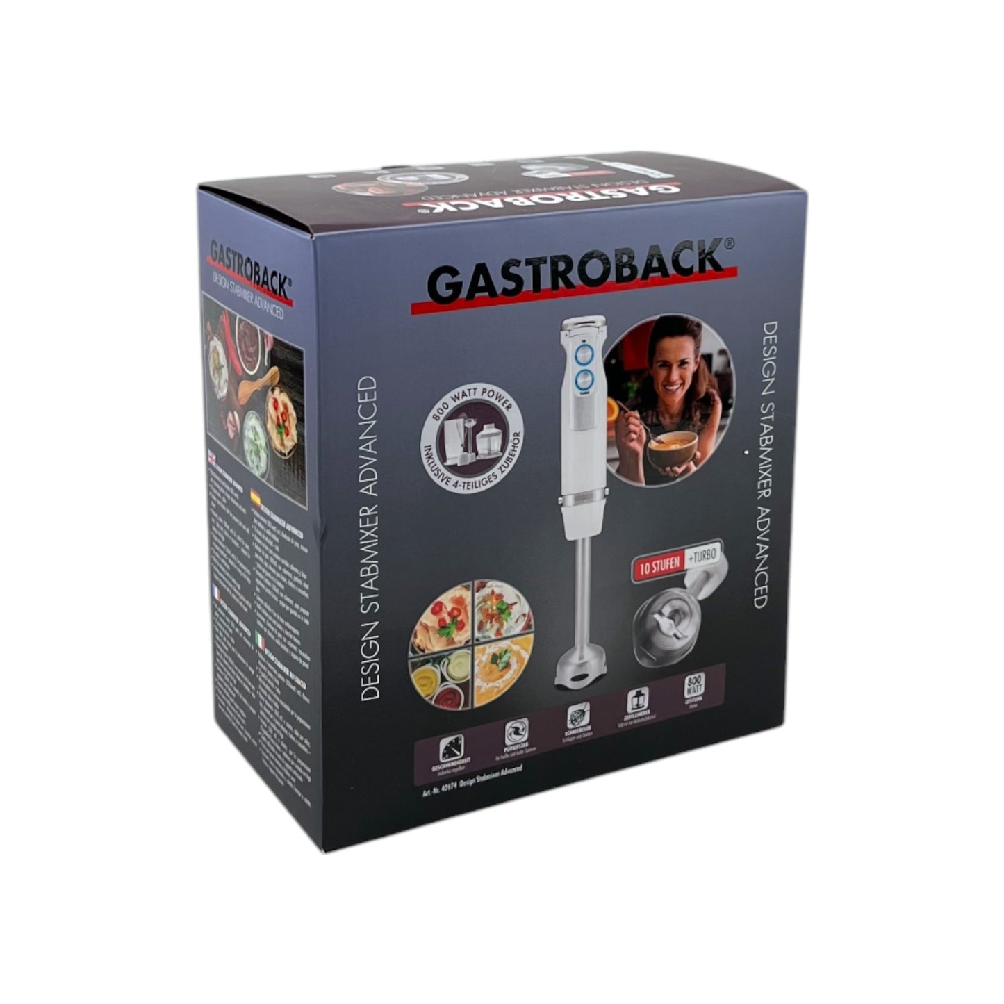 Gastroback Advanced 40974 Küchen Stabmixer Set 800W 10 Stufen Weiß Edelstahl | Neu
