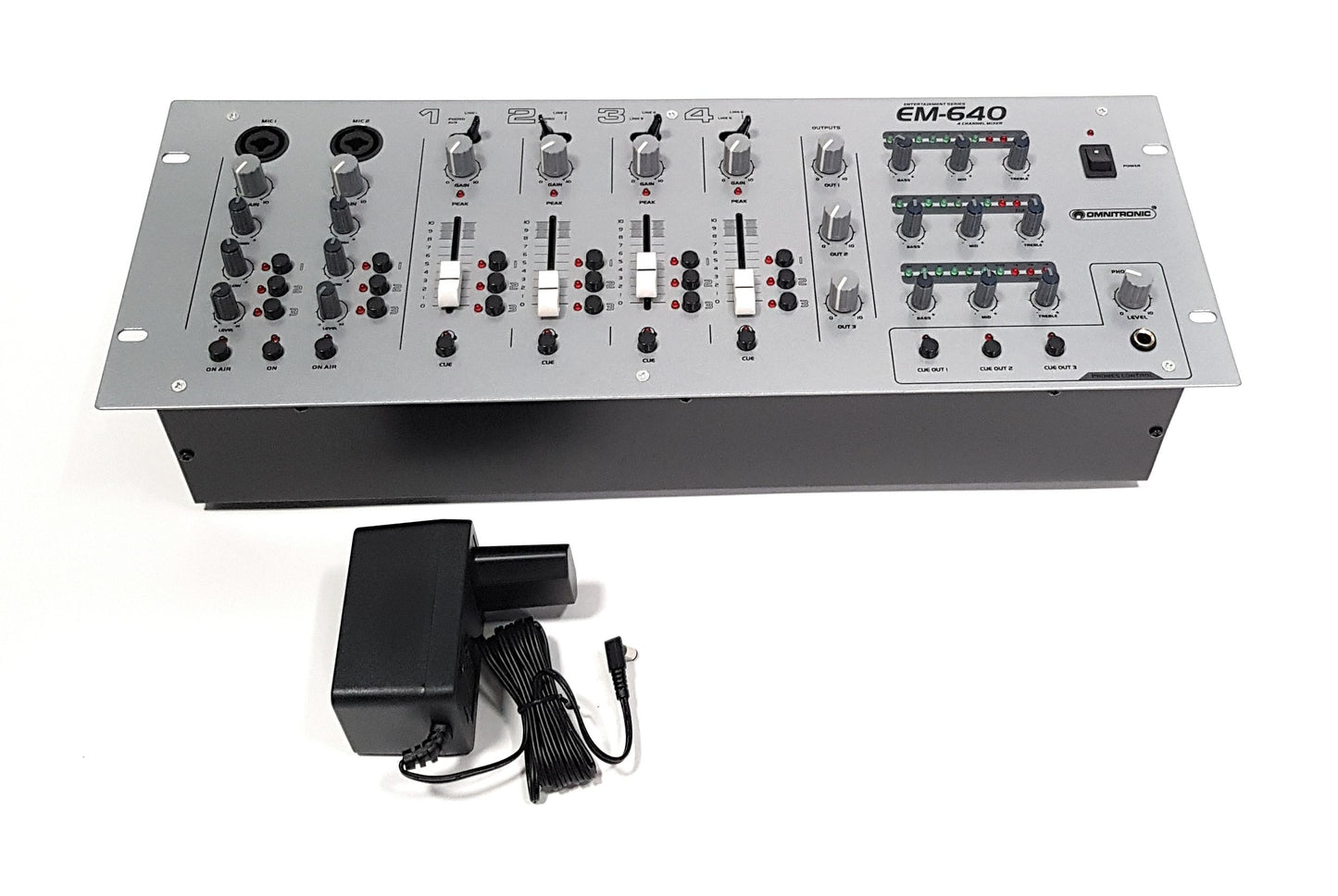 OMNITRONIC EM-640 Entertainment Mixer 6 Line-, 2 Phono/Aux 2 Mikrofone 3 Zonen