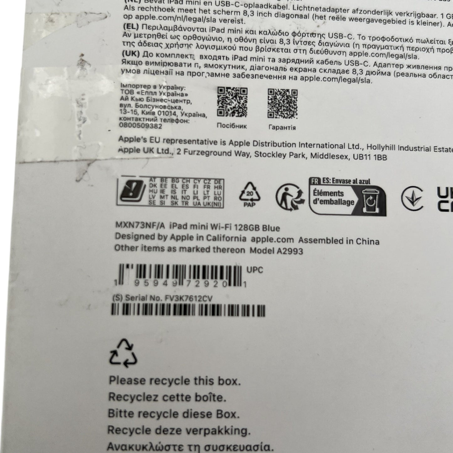 Apple iPad Mini 8,3" Tablet 128GB SSD Wi-Fi iCloud-Sperre - DEFEKT - ERSATZTEILE  SPENDER