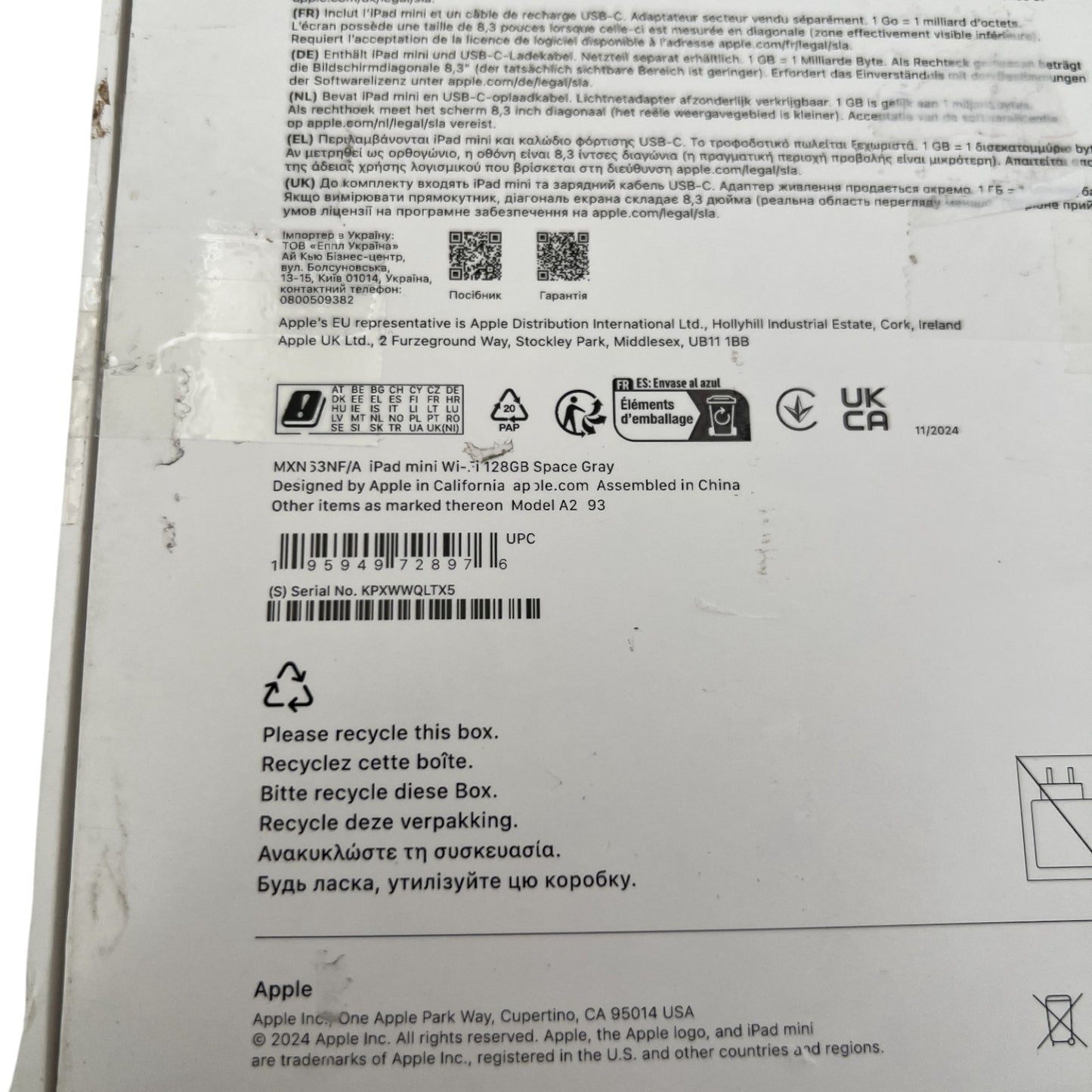 Apple iPad Mini 8,3" Tablet 128GB SSD Wi-Fi iCloud-Sperre - DEFEKT - ERSATZTEILE  SPENDER