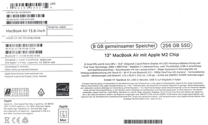 2022 Apple MacBook Air 13,6" Laptop M2 Chip 8GB RAM 256GB SSD iCloud-Blocked - DEFEKT - ERSATZTEILE SPENDER