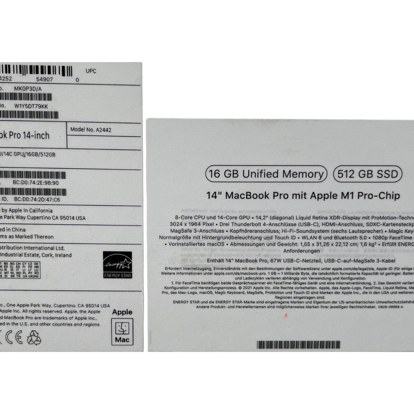 2021 Apple MacBook Pro Notebook 14" 16 GB RAM 512 GB SSD iCloud-Blocked - DEFEKT - ERSATZTEILE SPENDER