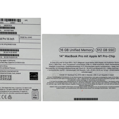2021 Apple MacBook Pro Notebook 14" 16 GB RAM 512 GB SSD iCloud-Blocked - DEFEKT - ERSATZTEILE SPENDER