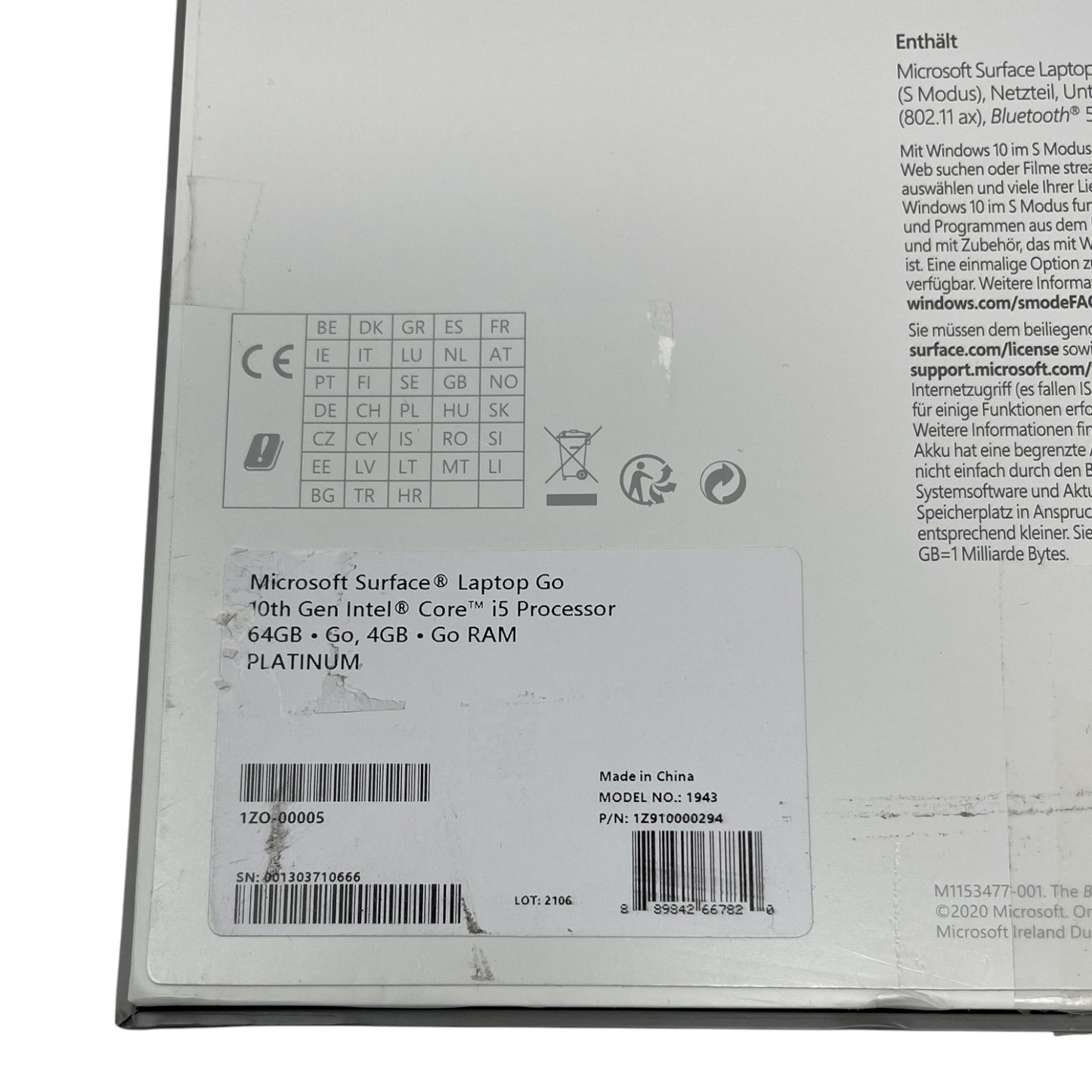 Microsoft Surface Laptop Go 12,45" i5 4GB RAM 64GB SSD - DEFEKT - ERSATZTEILE  SPENDER