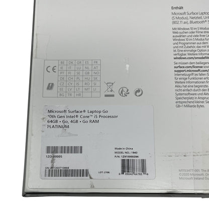 Microsoft Surface Laptop Go 12,45" i5 4GB RAM 64GB SSD - DEFEKT - ERSATZTEILE  SPENDER