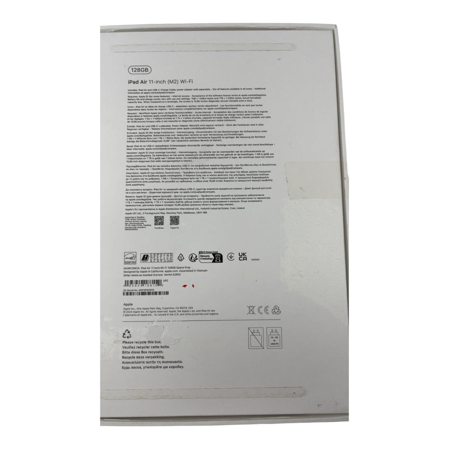 Apple iPad Air 11" Tablet M2 Chip Wi-Fi 128GB Space Grau - DEFEKT - ERSATZTEILE  SPENDER